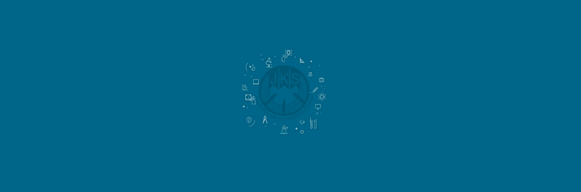 Bild: Janusz-Korczak-Schule, Logo auf blauem Hintergrund